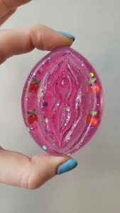Handmade Pink Glitter Cherry Vulva Ornament Feminist Body Positive Queer Vagina - Picture 1 of 2