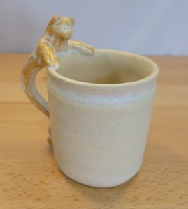 Pottery Coffee Mug With Brown Bear Figure Handle Clay Handmade Teddy Tea Cup - Picture 1 of 7