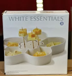 White Essentials Bamboo Collection 10" Sectioned Server With Toothpick Holder! - Picture 1 of 1