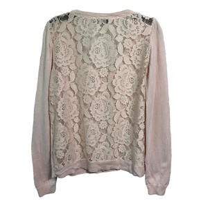 F&F Lace Back Cardigan Sz 10 Blush Pink Full Button Up Lacy Feminine Cottagecore - Picture 1 of 13