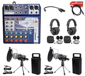 2 Person Podcasting Podcast Kit Soundcraft Mixer+Headphones+Mic+Stand - Picture 1 of 11