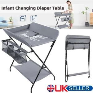 Baby Changing Table Folding Infant Care Diaper Station Storage Storage Basket UK - Picture 1 of 19