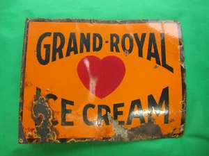 Super Rare Vintage Enamel Grand-Royal Ice Cream Sign With Flange - Picture 1 of 12