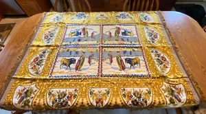 Gorgeous Colorful Vintage Jacquard Spanish Bullfighter Theme Fringed Tablecloth - Picture 1 of 4