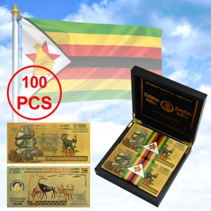 Zimbabwe One Millillion Yottalillion Dollars Gold Foil Plastic Banknotes 100pcs - Picture 1 of 7