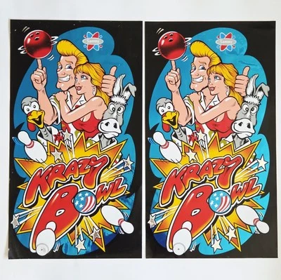 NOS Krazy Bowl Side Art Decal Stickers Set of 2 Arcade Cabinet Gaming ORIGINAL - Image 1 of 4