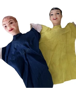 Vintage 1960s Lot Of 2 HAZELLE'S Men  Hand Puppets Rubber Head Finger - Picture 1 of 8