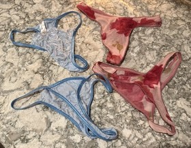 Victoria's Secret Thong Panties Lot of 4 Vintage Thong Underwear sheer lace S