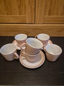 Woods Pottery años 70 NHS 6 tazas de té rosa y 3 platillos - Imagen 1 de 4