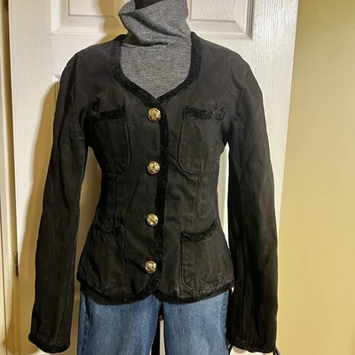 Blazer De Colección Express Años 90 Negro Denim Algodón Terciopelo Borde Botón Cristal de Arena 13 Foto 1 de 4