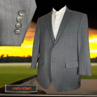 Linea Uomo Blazer Jacket Mens 44S Gray Solid Wool Double Vented Two Buttons - Image 1 of 4