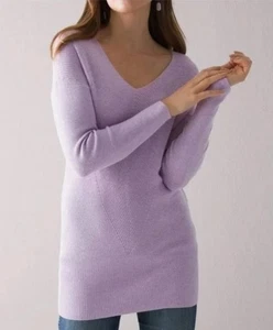 White House Black Market Lilac Purple V Neck Ribbed Cashmere Blend Sweater Sz M - Picture 1 of 7