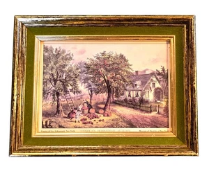 Currier & Ives Druck American Homestead Herbst gerahmt Obstgarten Herbst *Schaden* - Bild 1 von 13