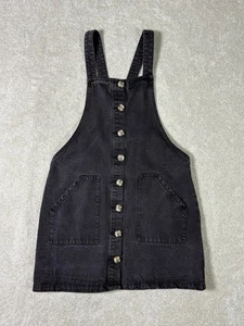 Adam Levine Button Front Pinafore Dress Womens XL Black Denim Pockets - Picture 1 of 7