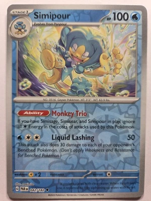 Simipour 042/182 PAR SV04: Paradox Rift Uncommon Reverse Holo NM Pokemon TCG - Image 1 of 2