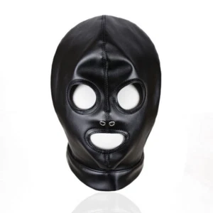 New Head Hood Open Eyes Mouth Headgear Cool Cosplay PU Leather Shiny Face Mask - Picture 1 of 6