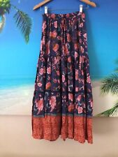 'SHAREEN' Collections/RARE/ long maxi tiered maxi blue/tangerine floral skirt/8