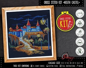 Cross stitch kit "Night Castle" with Fortress counted pattern DIY landscape Kit - Picture 1 of 9