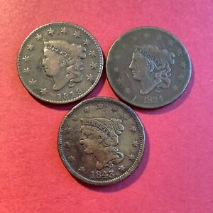 United States 3 x 1 One Cent 1819 1834 1843 AW925