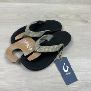 Olukai Ohana Pai Flip Flop Sandal Womens 6 Snake Print Beige NEW - Picture 1 of 6
