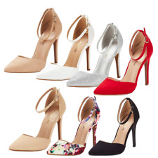 Women Ankle Strap Pump Shoes Stilettos Heel Pointed Toe Wedding Party Shoes