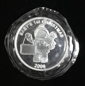 2006 Baby's First Christmas!! Snowman Christmas Round! 1oz. .999 Fine Silver - Picture 1 of 2