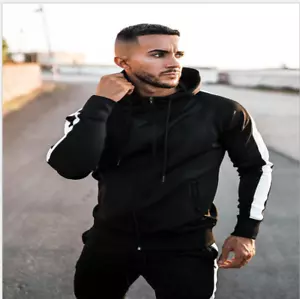 Herren Strickjacke Elastisch Kapuze Farbverlauf Anzug Neu Farblich Passend Sport Fitness - Bild 1 von 10