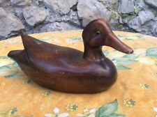 French Wooden Pond Duck Decoy Vintage Glass Eyes Wood Figure Statuette Carved