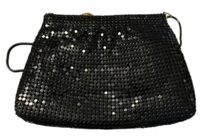 Vintage Purse Handbag 80s Black Metal Mesh & Snake Chain Strap Shoulder Bag - Picture 1 of 22