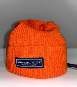 VINEYARD VINES Men's BEANIE Hat Orange APRES Rib Knit Merino Wool NEW $68 - Picture 1 of 4
