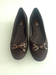 Geox Respira Brown Coffee Suede Flats With Bow, Size 40 - Picture 1 of 9