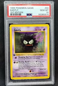 Gastly 50/102 Pokemon Base Set Shadowless 1st Edition - PSA 10 - Foto 1 di 2