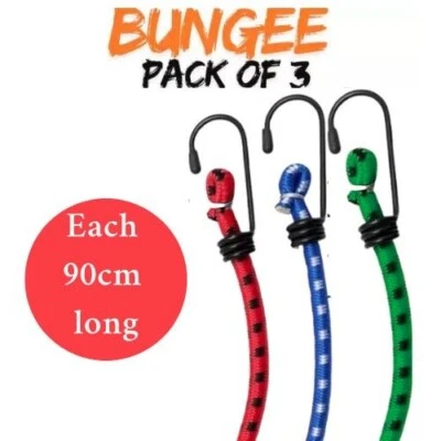 3pk Bungee Cords 90cm Long Elastic Luggage Straps Rope with Hooks Clips Car Bike - Image 1 of 4