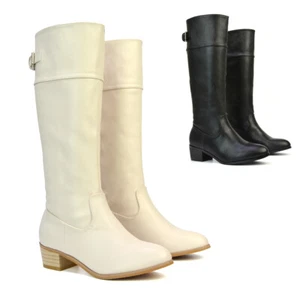 Womens Knee High Boots Ladies Classic Block Low Heel Western Style Size 3-8 - Picture 1 of 27