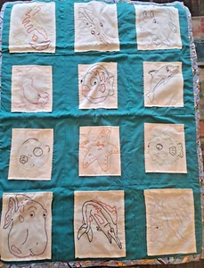 Child's Quilt, Handcrafted, Cottage Core, Granny Core, Fish Designs, 45"x 34" - Picture 1 of 16