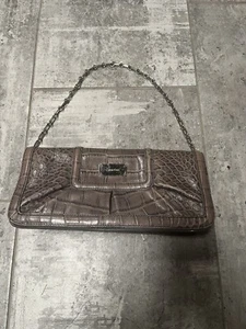 Vintage Y2K Calvin Klein Faux Croc EmbossedBrown Shoulder Bag Silver Chain Strap - Picture 1 of 12