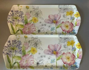 2 TAHARI Melamine Serving Tray set Spring Summer Floral Multicolor 2PC Set NEW - Picture 1 of 12