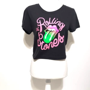 NEW!! Rolling Stones Girls Juniors SIZE XL Short Sleeve Black Crop Top Festival - Picture 1 of 9