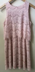 Monteau Los Angeles Women's Pink Lace Tank Midi Dress Tiered Med Victorian HOCO - Picture 1 of 7