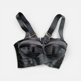 Bordelle corset Bondage bodice bra and suspender set, Black, Size Small