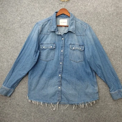 Camisa occidental Lucky Brand para mujer XL azul diente de sierra denim perla flecos a presión rodeo Foto 1 de 4