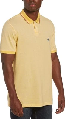 NWOT Penguin Short Sleeve Birdseye Topped Polo Yellow Orange & White Trim S - Image 1 of 3