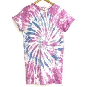 Gap Kids Girls XL Size 12 Pink Blue White Tie Dye Short Sleeve Sweatshirt Dress - Picture 1 of 9