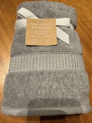 Полотенца для рук с общей нитью упаковка 2 шт. экологичные меланжевые бамбуковые серые без закручивания хлопок новые с ценниками - Изображение 1 из 4