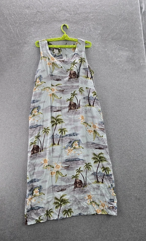 VINTAGE The Hawaiian Original Women Dress 22 Light Blue Floral Maxi Palm Tree - Image 1 of 4