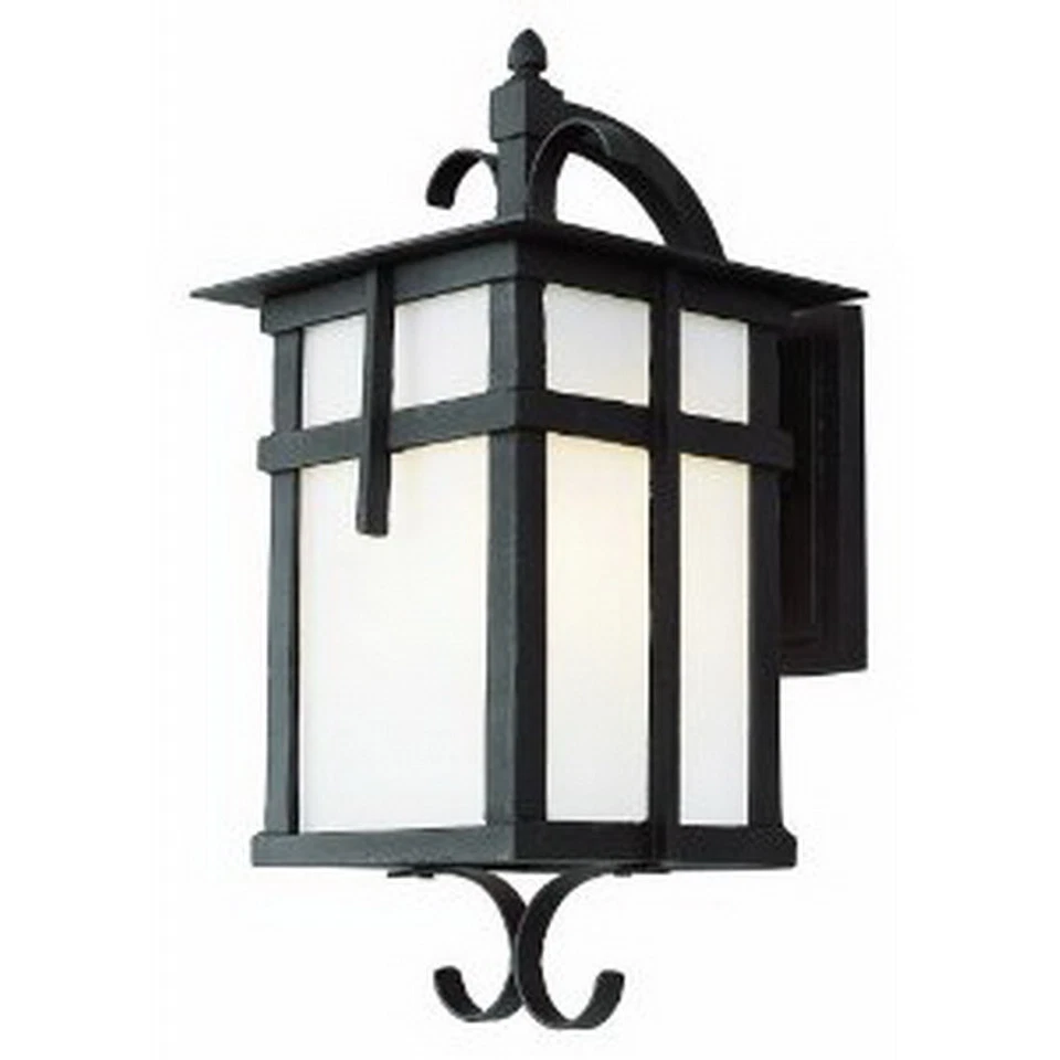 Black With White Glass Exterior Wall Light Fixture  - Image 1 of 1
