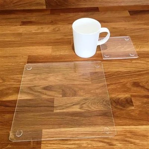 Square Shaped Clear Gloss Finish Acrylic Placemats & Coasters 4/6/8 Size 9"/12" - Picture 1 of 3