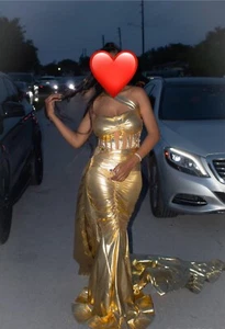 Customized, Mint Condition, Solid Gold Ballroom/Prom Dress: Sm/Md True to Size - Picture 1 of 2
