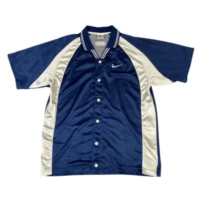 Vintage 90s Blue & Gold Nike Button-Up USA Embroidered Basketball Jersey Large - Image 1 of 4