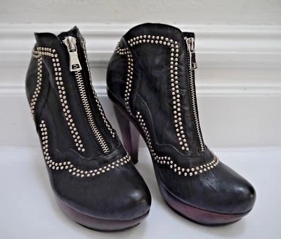 CALLEEN CORDERO $700 black leather silver stud heels booties boot 6.5 WORN ONCE - Image 1 of 4